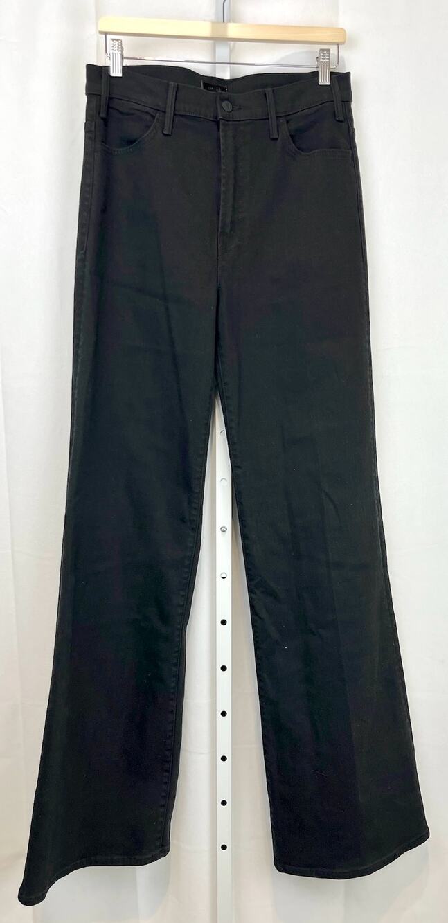 MOTHER The Hustler Roller Heel Jeans Pitch Black High Rise Wide Leg Size 32